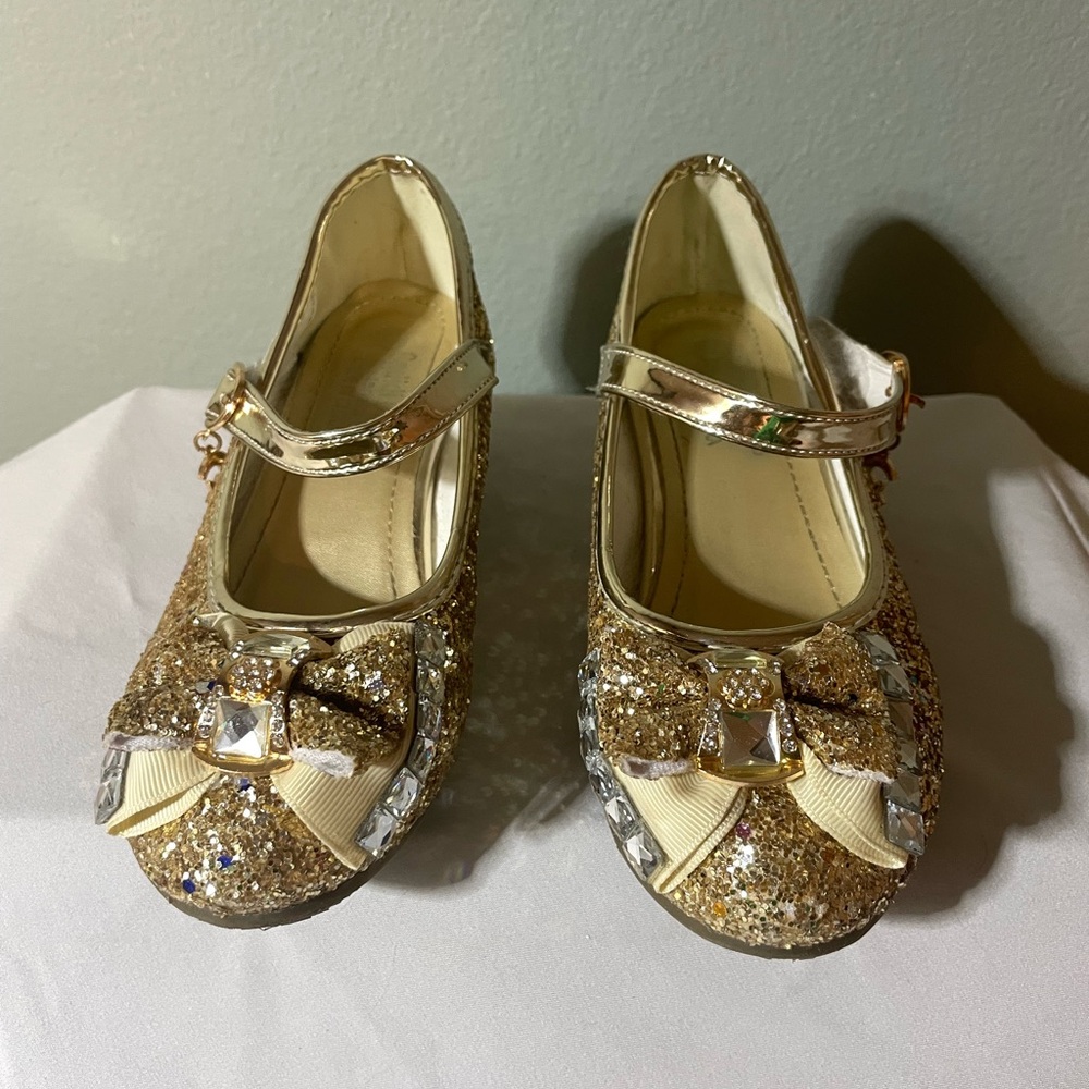 Gold Glitter Kids Shoes with Bow